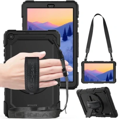 Abbildung von TECHGEAR Utility Gurt Hülle für Samsung Galaxy Tab A 10,1 2019 (SM T510 / T515) Robust Heavy Duty Stoßfeste Schutzhülle mit 360 Grad Schwenkständer, Hand Schultergurt eingebaut Bildschirm Schwarz
