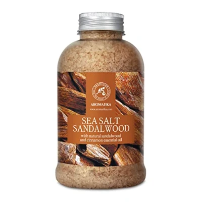 Abbildung von Badesalz Sandelholz 600g Meersalz mit 100% Natürlichen und Zimtöl Besten für Guten Schlaf Stressabbau Baden Körperpflege Schönheit Entspannung