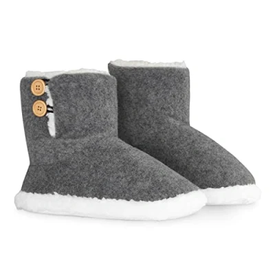 Abbildung von DUNLOP Hausschuhe Damen Winter, Flauschige Plüsch Bootie Slippers mit Memory Foam und rutschfester Sohle (Dunkelgrau, 38 EU)