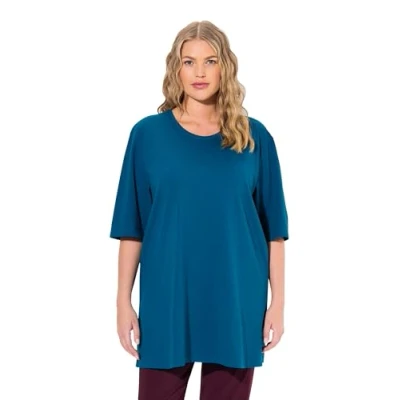 Abbildung von Ulla Popken Damen T Shirt, Rundhalsausschnitt, Relaxed, Halbarm, Blaugrün, 50 52 EU