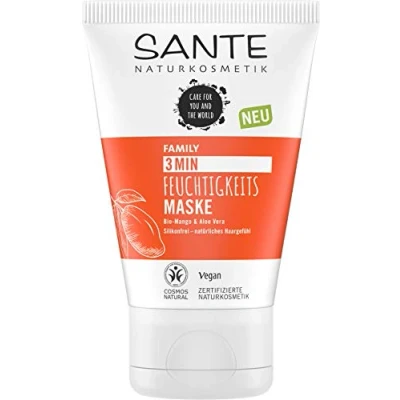 Abbildung von SANTE Naturkosmetik 3 Min Feuchtigkeits Maske Bio Mango &amp; Aloe Vera, Intensive Haarkur, Repariert und nährt strapaziertes Haar, Schenkt Feuchtigkeit, Verbesserte Kämmbarkeit, Vegan, 100ml