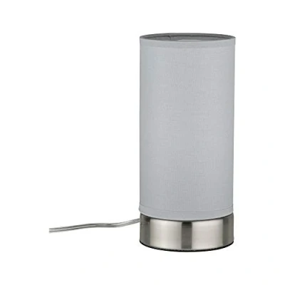 Abbildung von Paulmann 77058 Tischleuchte Pia max. 25 Watt Tischlampe Weiß, Eisen gebürstet Wohnzimmerlampe Metall, Stoff Nachttischlampe E14 ohne Leuchtmittel