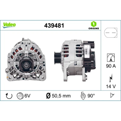 Abbildung von VALEO 439481 Lichtmaschine 14V 90A VOLKSWAGEN: Polo IV Hatchback, V SKODA: Fabia I 1 Combi, 2, SEAT: Ibiza 3