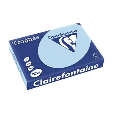Abbildung von Clairefontaine 1213C Ries Druckerpapier / Kopierpapier Trophee, intensive Farben, DIN A4, 120g, 250 Blatt, Eisblau, 1