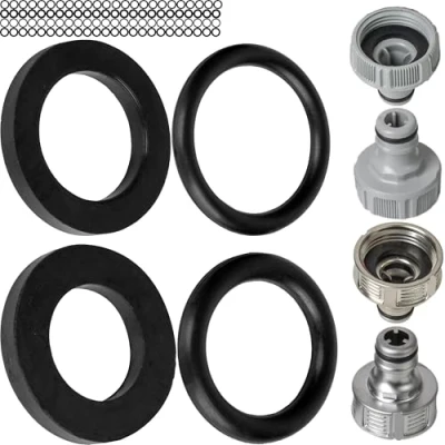 Abbildung von Ersatz Dichtungen Mix Set, 100 Stück, für G 1/2&quot; und 3/4&quot; Zoll, kompatibel mit Gardena 21 26,5 mm Hahnverbinder, Gummi, O Ring Ø 16 x 11, 22,3 17 mm, Flachdichtung 19 24