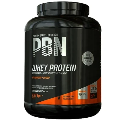 Abbildung von Premium Body Nutrition Whey Protein / Molkeeiweißpulver, 2,27 kg Erdbeere, Neuer verbesserter Geschmack
