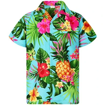 Abbildung von King Kameha Funky Hawaii Hemd, Herren, Kurzarm, Pineapple, Türkis, 3XL