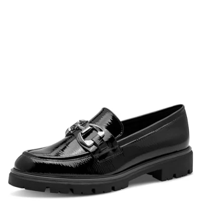 Abbildung von MARCO TOZZI Damen Loafer ohne Absatz Vegan mit Schnalle, Schwarz (Black Patent), 40 EU