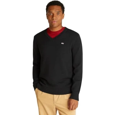 Abbildung von Tommy Jeans SLIM Essential V NECK Strickpullover, Herren, Größe: 48, Black