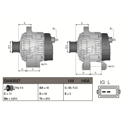 Abbildung von DENSO DAN3027 Lichtmaschine 14V 140A BMW: X5