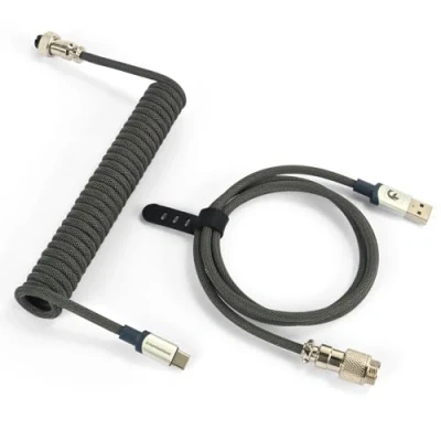 Abbildung von MAMBASNAKE C01Pro Spiral Tastaturkabel, Coiled USB C Kabel für Gaming Tastatur, Nylon Geflochtenes Kabel, Typ bis A, Cable Mechanical Keyboard, Abnehmbare Luftfahrtanschluss Grau