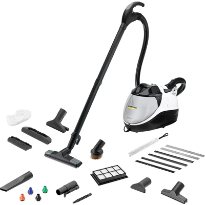 Abbildung von Kärcher Dampfsauger SV 7, Dampfdruck: 4 bar, Aufheizzeit: 5 min, Saug und Dampfmengenregulierung, mehrstufiges Filtersystem, 2 Tank System, mit Bodenreinigungsset, Polster Fugendüse, Möbelpinsel
