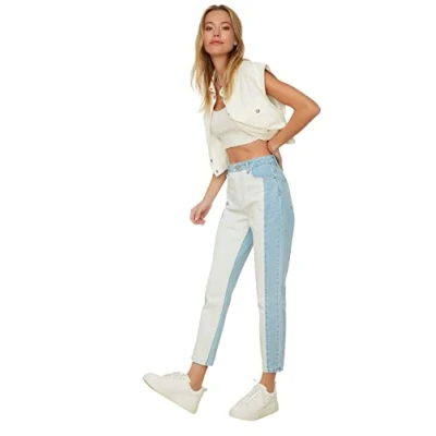 Abbildung von Trendyol Damen Herren Hoher Bund Mom Jeans, Blau, 40 EU