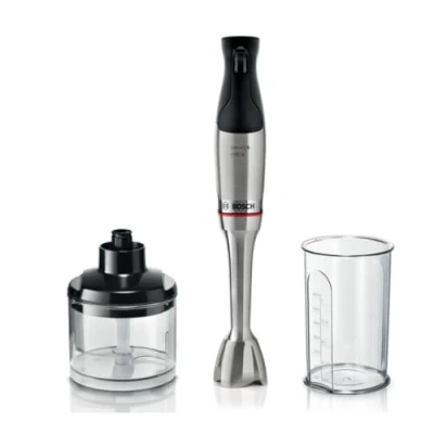 Abbildung von Bosch Stabmixer ErgoMaster Serie 6 MSM6M820, 10 Jahre Motorgarantie, Zerkleinerer, Mixbecher, einhändig bedienbar, 4 Edelstahl Klingen, Keramik Kupplung, Luftkühlung, Einschaltsperre, 1000W,