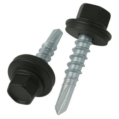 Abbildung von 4.8 mm x 25 Dachschrauben, Sechskantkopf Selbstbohrend Mehrfarbig (RAL 9005 Tiefschwarz) Schrauben mit versiegelter EPDM Unterlegscheibe, rostfreie, Verzinkte, Gehärtete (50 Stück)