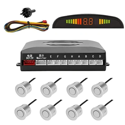 Abbildung von Tkoofn KFZ Summer Einparkhilfe Rückfahrhilfe 8 hinten Sensoren Hinter mit LED Farb Display Auto Parken Sensor System Pieper Radar Kit Silber