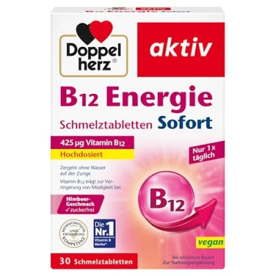 Abbildung von Doppelherz B12 Energie Sofort Vitamin trägt zur Verringerung von Müdigkeit und Erschöpfung bei Vegan hochdosiert 30 Schmelztabletten