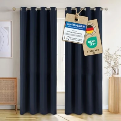 Abbildung von Blumtal Verdunklungsvorhänge 2er Set Thermovorhang Kälteschutz Vorhang Blickdicht mit Ösen Gardinenschals Schlaufen/Thermovorhang Gardinen 175x140cm Blau