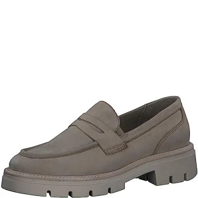 Abbildung von MARCO TOZZI Damen Loafer mit Plateau aus Leder Klassisch, Braun (Taupe Nubuck), 39