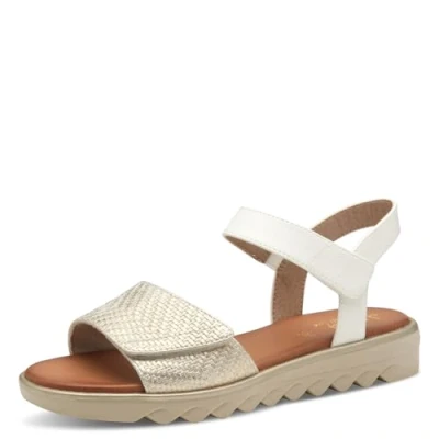 Abbildung von Jana Damen Sandalen flach mit Klettverschluss Vegan, Mehrfarbig (White/Gold), 36 EU