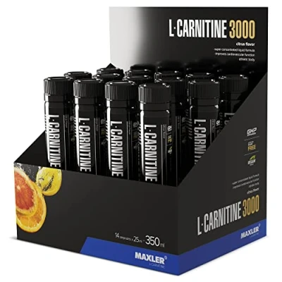 Abbildung von Maxler L Carnitine 3000 Zitrus 14x25ml Hochdosiertes Carnitin Liquid Vegane Nahrungsergänzuing 3000mg Wirksotff pro Portion 14 Portionen Inklusive Messbecher