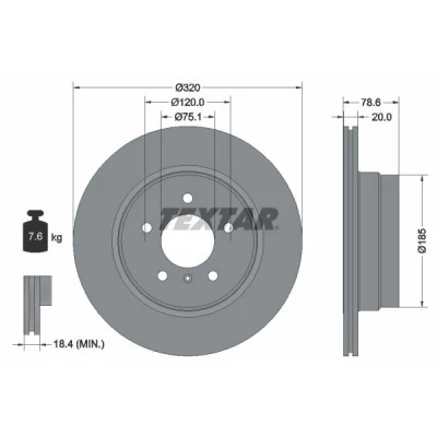 Abbildung von TEXTAR PRO 92161103 Bremsscheibe 320 20 05/06 120 innenbelüftet beschichtet ohne Radbefestigungsbolzen, Radnabe BMW: X5, X6