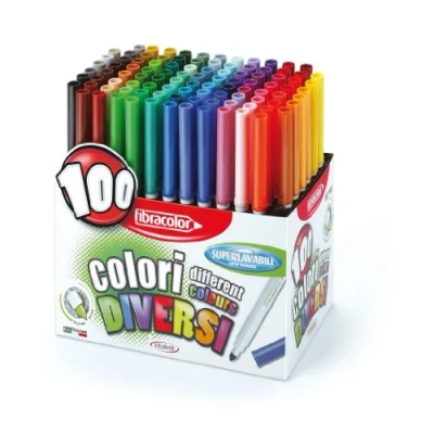 Abbildung von FIBRACOLOR Fasracolor Fasermaler 100 Farben Packung mit Filzstiften konischer Spitze in verschiedenen Farben, superwaschbar