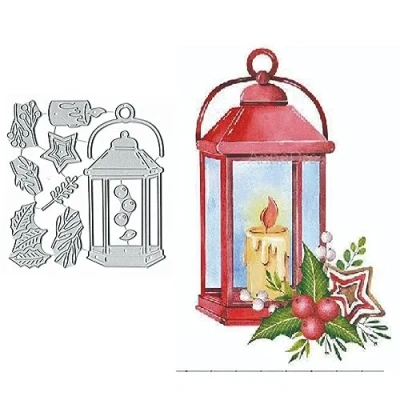 Abbildung von Weihnachtslampe Kerze Metall Stanzformen, Frohe Weihnachten Blume Blatt Lampe Stanzschablonen für DIY Prägung Foto Dekorative Papier Stanzformen Scrapbooking Kartenherstellung