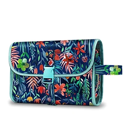Abbildung von Fintie Tragbare Kulturtasche Kosmetiktasche Reisetasche, Große wasserdichte Aufhängen Make up Organizer Stauraum Tasche für Damen Mädchen, Dschungelnacht