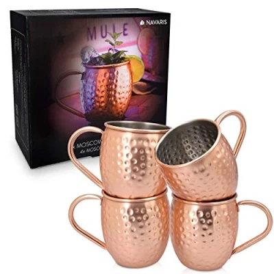 Abbildung von Navaris Moscow Mule Becher 4er Set 4x Kupferbecher für Moskau Gin Bier Cocktail Mug glatt Tasse aus Edelstahl mit Kupfer