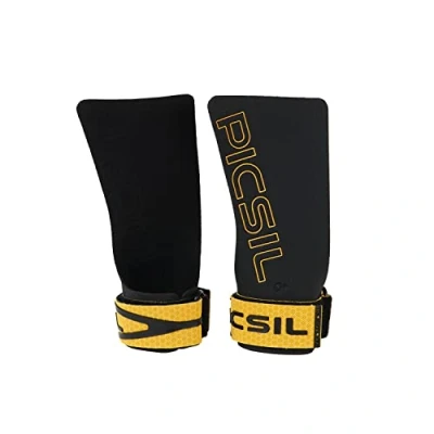 Abbildung von PICSIL Golden Eagle Grips ohne Löcher, Fingerlose Griffe für Crosstraining, Fitnessstudio, Box, Gewichtheben, Verhindern Blasen und Tränen, Größere Magnesiumrückhaltung, Unisex (G (XS/S/M), Gold)