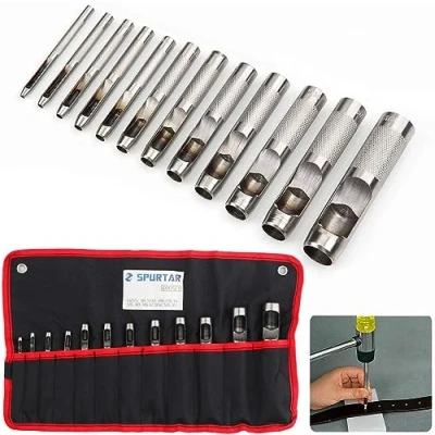 Abbildung von Spurtar 12 tlg. Stahl Locheisen Set Leder 1/8 &#039;&#039; 3/4 (3 19 mm) Hochleistungs Stanzer Rund Lochstanzer für Gürteldichtungen Papierdünnes Autolochen mit Aufbewahrungskoffer