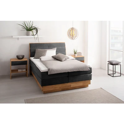 Abbildung von OTTO products Boxspringbett »JENNA in verschiedenen Farben und Breiten erhältlich« LED Beleuchtung, mit zertifizierten, recycelten Bezugsstoffen