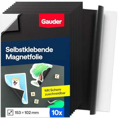 Abbildung von GAUDER Magnetfolie selbstklebend Magnetische Folie schwarz Magnetklebefolie für Fotos &amp; mehr (10 Stück)