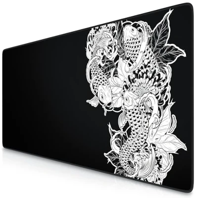 Abbildung von Titanwolf XXL Speed Gaming Mauspad Schwarz 900 x 400mm Mousepad Tischunterlage Large Size verbessert Präzision und Geschwindigkeit Koi Tattoo 3 Design