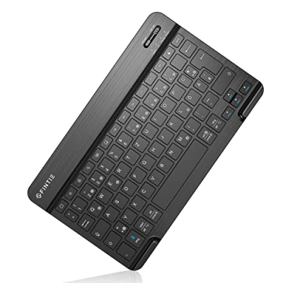 Abbildung von Fintie Ultradünn Bluetooth Tastatur mit deutschem Layout QWERTZ für iPad und iPhone, 2024, 10.9, 10.2, 9.7 2018/2017, Air 5/4/3, Pro 12.9/11/10.5, Mini, Weiß