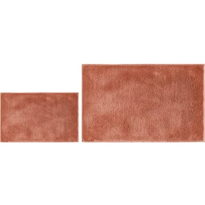 Abbildung von andiamo Badematte rutschfest Florida Badezimmerteppich weich und flauschig Badteppich waschbar Duschvorleger Badvorleger für Badezimmer 2er Set 40 x 60 cm + 100 rostrot