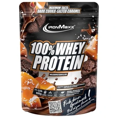 Abbildung von IronMaxx 100% Whey Protein Pulver Dark Cookie Salted Caramel 500g Beutel zuckerreduziertes, wasserlösliches Eiweißpulver aus Molkenprotein viele verschiedene Geschmacksrichtungen