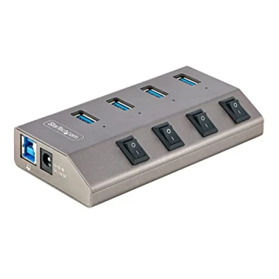 Abbildung von StarTech.com 4 Port USB 3.0 HUB Mit Netzteil Und Individuellen EIN/Aus Schaltern, C/A 3.1 Auf 4X A, 5Gbit/s Splitter/Verteiler Eigener Stromversorgung (5G4AIBS EU)