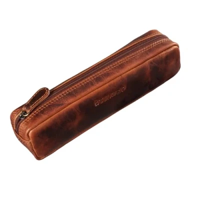 Abbildung von STILORD &#039;Preston&#039; Lederetui, Federmäppchen, Vintage, rund, Stiftehalter, für Männer und Frauen, Büro, aus echtem Leder, Kara Cognac, M, Vintage