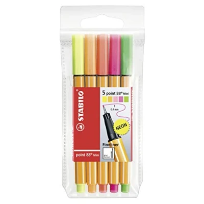 Abbildung von Fineliner STABILO point 88 Mini 5er Pack mit 5 verschiedenen Neonfarben