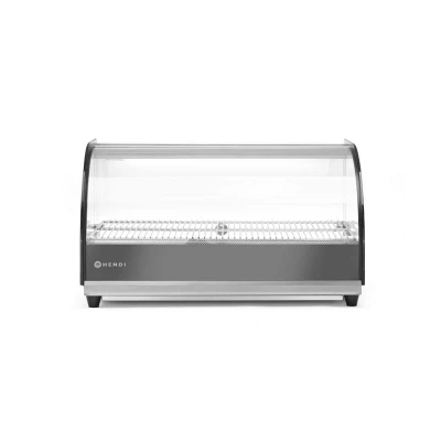 Abbildung von HENDI Warmhaltevitrine 55 x 38 31 cm gewölbte Glas Frontscheibe 1x Auslage feinmaschiges GN 1/1 Rost bis 85 C, Gastro Wärmetheke