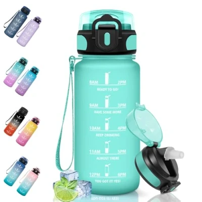 Abbildung von Motswedi Trinkflasche, 500ml BPA Frei, Trinkflasche mit Strohhalm, Auslaufsicher, Sport, Kohlensäure Geeignet, Wasserflasche für Camping, Yoga, Gym, Schule, Outdoors, Blaugrün