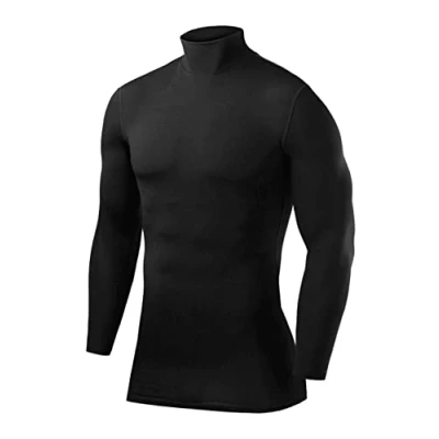 Abbildung von PowerLayer Kompressionsshirt Herren Compression Shirt Funktionssshirt Langarm Laufshirt Mock Neck Sportshirt Longsleeve Oberteil Unterziehshirt Schwarz, L