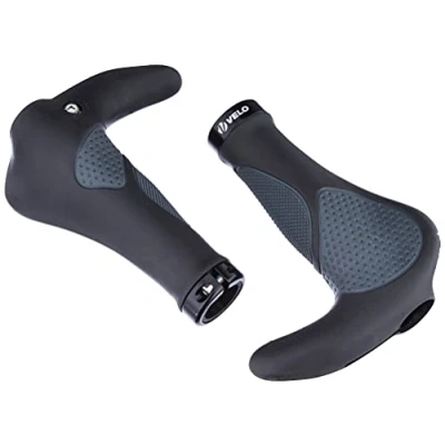 Abbildung von Velo ERGOGEL D3 BAR Fahrradgriff, ergonomische Form, Gel Schraubgriff, mit Lenkerendstopfen, Länge: 138mm, schwarz/grau 410461