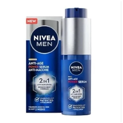 Abbildung von NIVEA MEN Anti Age Power Serum gegen Flecken 30 ml, Falten und Gesichtsserum mit Luminous630, Hyaluronsäure für dunkle Altersflecken, Männer
