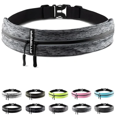 Abbildung von Fitgriff® Laufgürtel für Handy Lauftasche Jogging, Hüfttasche, Sportgürtel, Running Belt zum Joggen, Laufen, Sport, Fitness passend alle Smartphones (Grey 2, 62 90cm Bauchumfang)