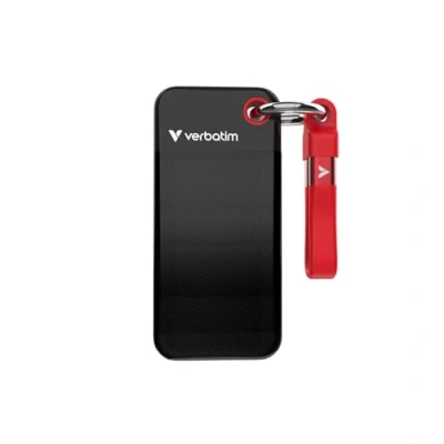 Abbildung von Verbatim Pocket SSD, 1 TB, Externe Festplatte, Portable Solid State Drive USB 3.2 Gen 2, für Mac, PC &amp; Spielekonsole, Schwarz/Rot