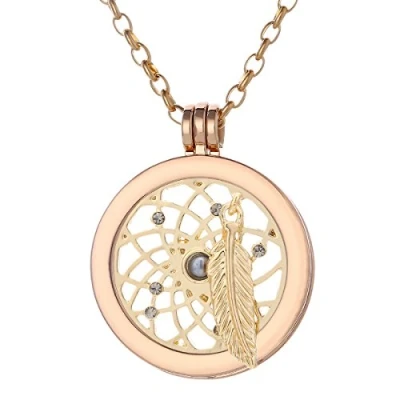 Abbildung von Morella Halskette Damen Gold 70 cm Edelstahl mit Amulett und Coin 33 mm in Schmuckbeutel Eule Rosegold