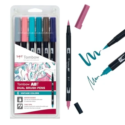 Abbildung von Tombow ABT Dual Brush Pen zwei Spitzen Vintage Colours 6St, Bunt